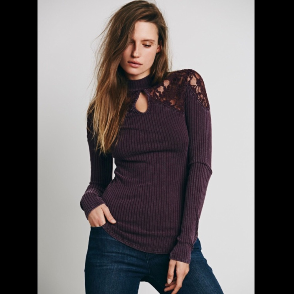 Free People Prudence Mock Neck Top In Blackberry